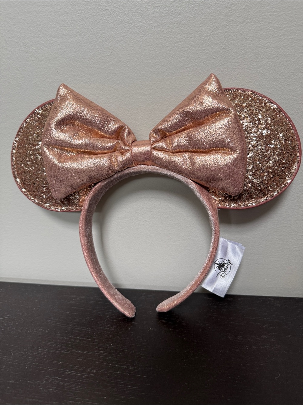 Disney Rose Gold Glitter Minnie Ear Headband with Shimmer Bow